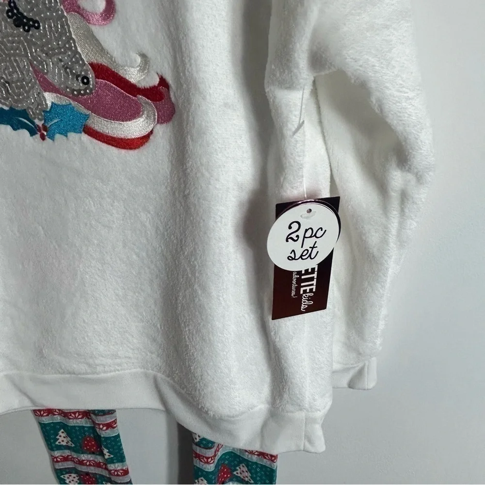 Nanette Kids Unicorn Outfit Sweatshirt Pants Headband NWT Sz 6 White Green